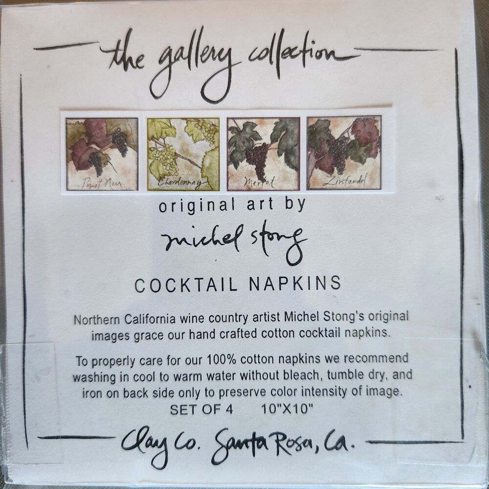 NEW 4 Set Gallery Collection Wine Country 100% Cotton Cocktail Napkins(10 x 10)